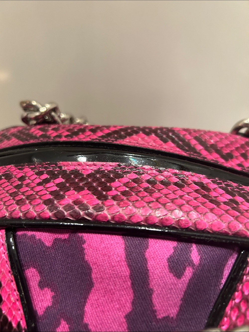 Dior Pink and Magenta Leopard-Print Satchel with Chain Charm - Picture 4 of 12